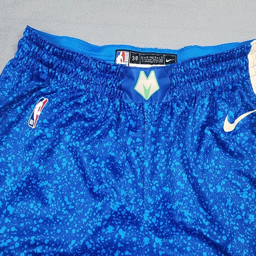 Nike NBA Authentic Milwaukee Bucks Shorts Mens 38 L City Edition Dri-Fit Blue